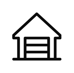 This is a simple black and white icon of a garage.
