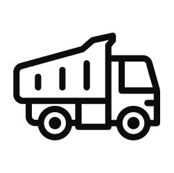 An icon of a dump truck with a raised bed.